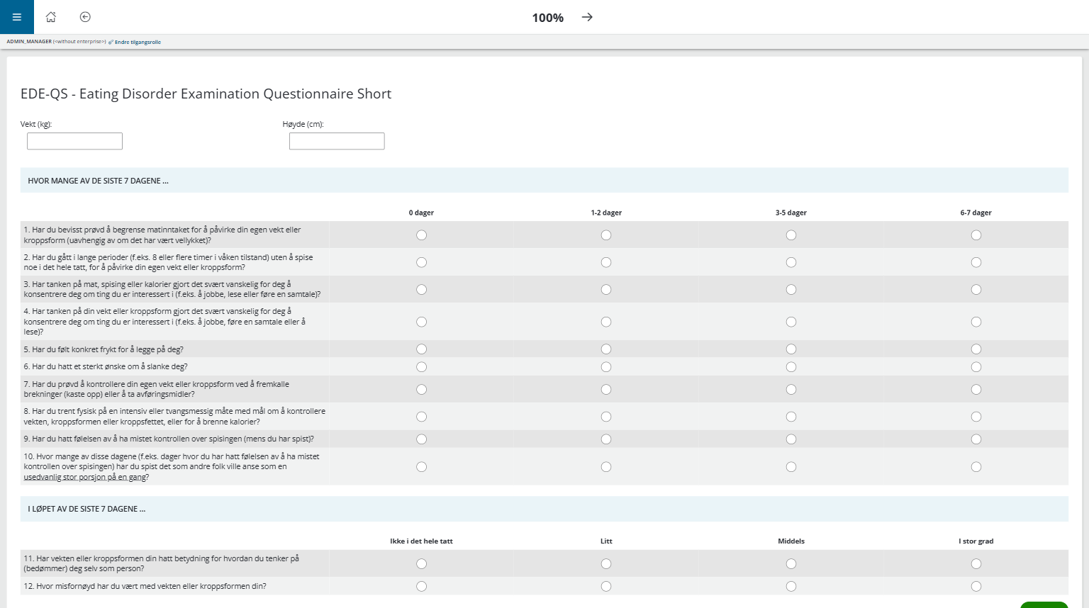 Eating Disorder Examination Questionnaire Short